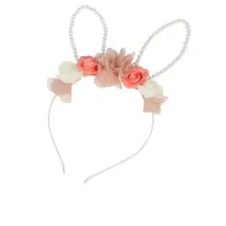 Diadema con orejitas de conejo y flores 1 u