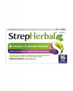 Strepherbal - 16 Pastillas Para Chupar Saúco Y Equinácea Sabor Frutas Del Bosque