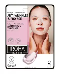 Iroha Nature - Mascarilla Cara Y Cuello Antiarrugas Y Antiedad Con Colágeno Y Ácido Hialurónico