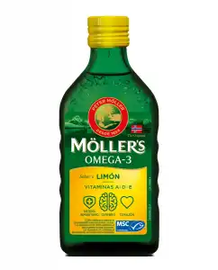 Möller's - Aceite De Hígado De Bacalao Sabor Limón Omega 3+ Vitaminas A,D,E 250 Ml