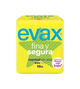 Evax - Compresas normal sin alas Fina y Segura - 16 unidades