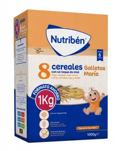 Nutribén® - Papilla 8 Cereales Miel Galletas Maria 1000 G Nutribén