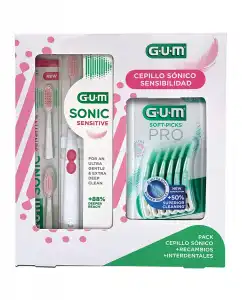 Gum - Pack Regalo Cepillo Sónico Sensibilidad: Gum® Sonic Sensitive + 2 Recambios + Interdentales Gum®.